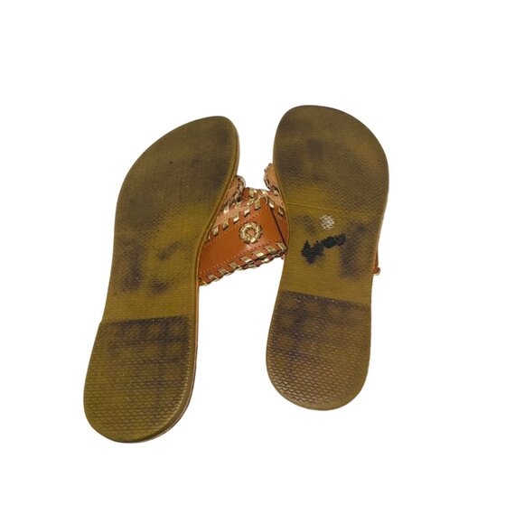 Jack Rogers Womens Leather Tan & Gold Embellished Sandals 8 boho cottage core - Picture 8 of 9